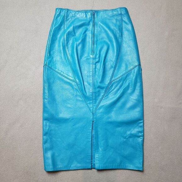 VINTAGE 80s Leather Skirt - Picture 2 of 12